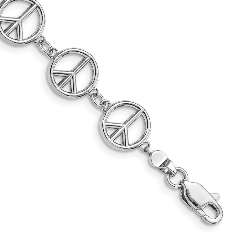 14k White Gold Polished Peace Sign 7.5 inch Bracelet