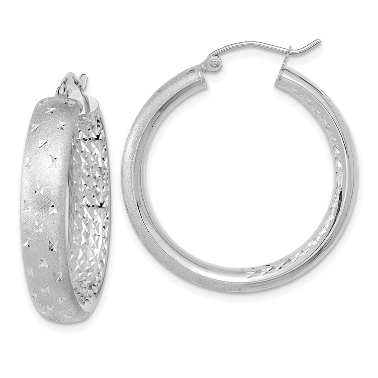 14k White Gold Polished Satin and Diamond-cut In/Out Hoop Earrings - TF-1A664BA6-4591