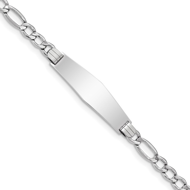 14K White Gold Polished Semi-Solid Chain/Solid Plate Figaro Link Soft Diamond Shape 34x10mm Plate 8 inch ID Bracelet