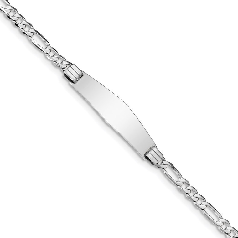 14k White Gold Polished Solid Chain/Solid Plate Figaro Link Soft Diamond Shape 33x9mm Plate 8 inch ID Bracelet - FI-A7CE5081-4744