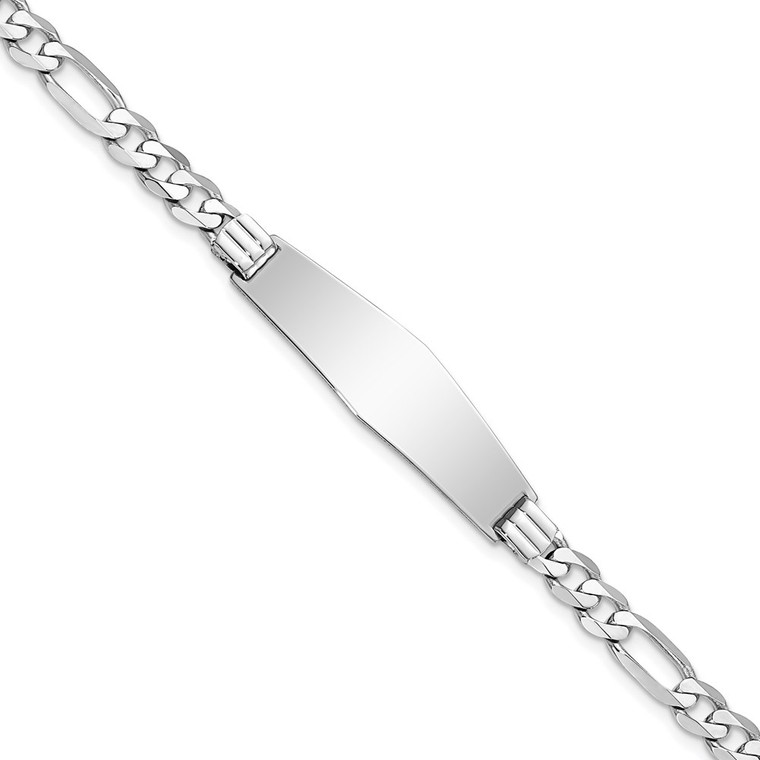 14k White Gold Polished Solid Chain/Solid Plate Figaro Link Soft Diamond Shape 33x9mm Plate 8 inch ID Bracelet - LI-B13C154C-9786