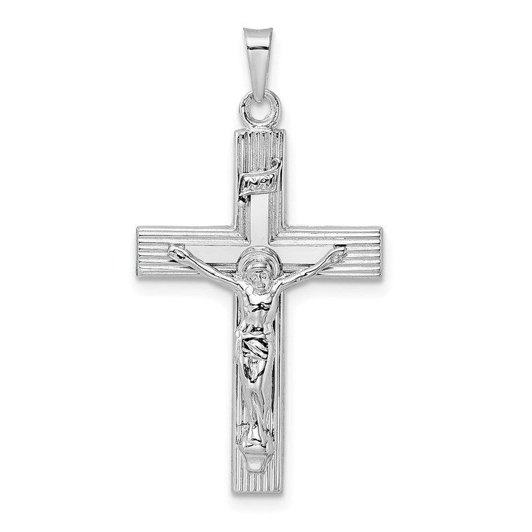 14k White Gold Polished Solid INRI Striped Crucifix Pendant - XR-AC0BE6FE-5582