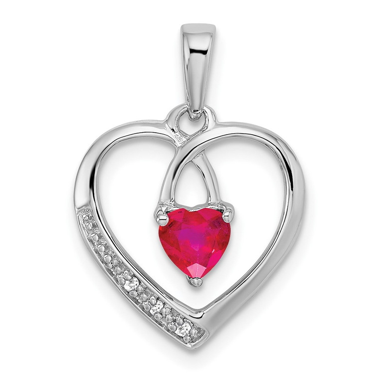 14k White Gold Ruby and Diamond Heart Pendant - PM-32D41C0D-3380