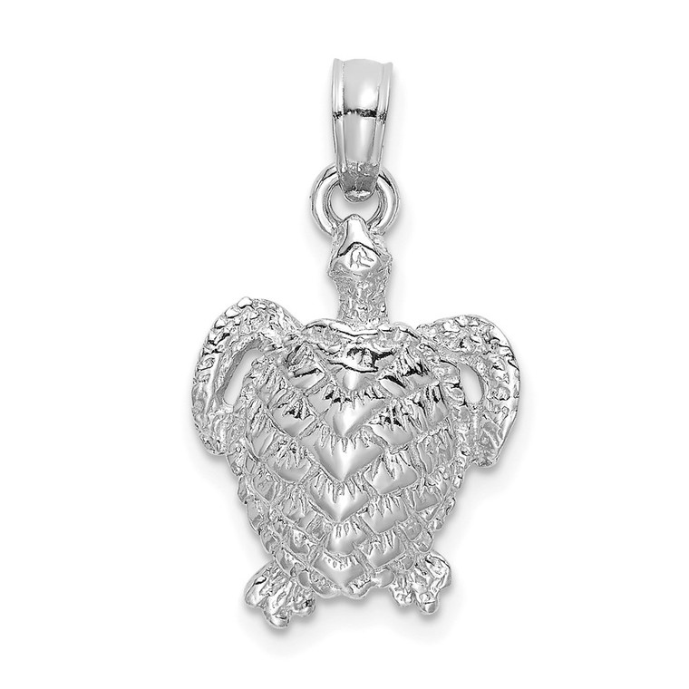 14K White Gold Textured Sea Turtle Charm - K7-8E619535-4464