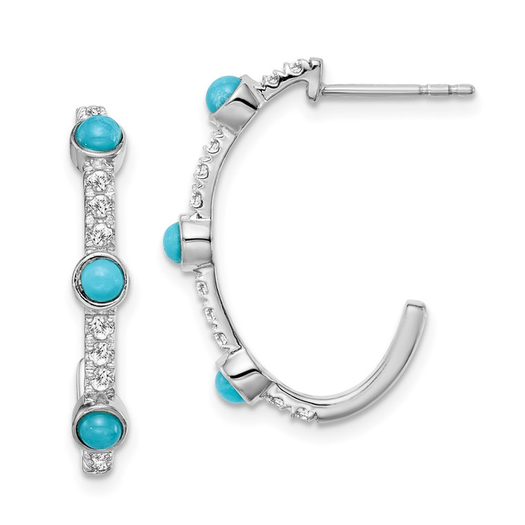 14k White Gold Turquoise and White Topaz J-hoop Earrings - EM-C2B24C5F-5207