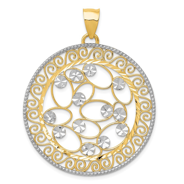14k White Rhodium Diamond-cut Filigree Pendant - K1-E7737E89-5333