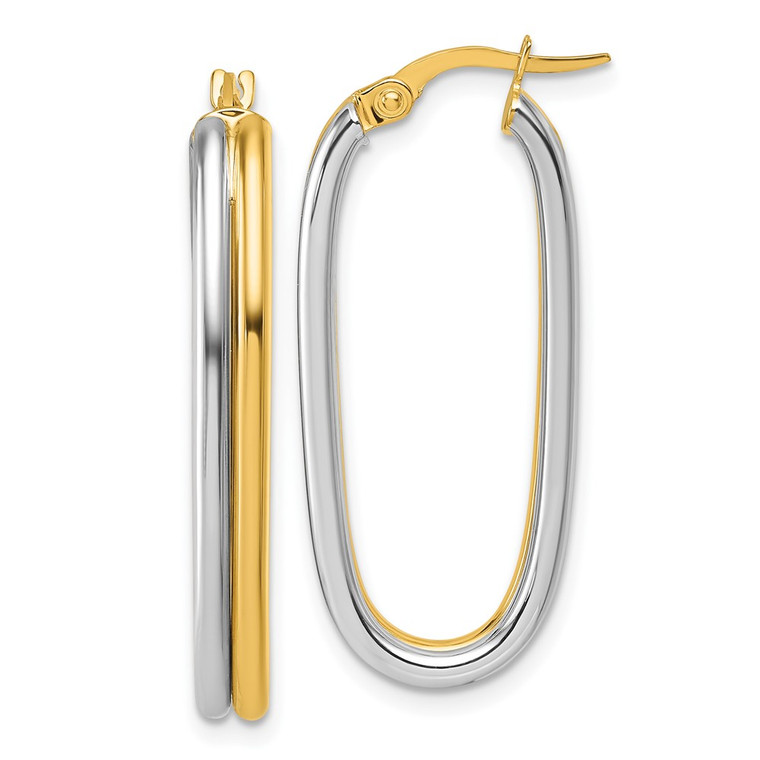 14K with White Rhodium Polished 4.00mm x 33mm Oval Hoop Earrings