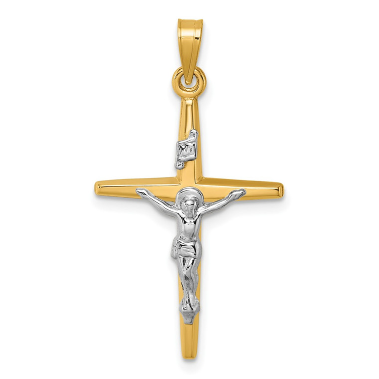 14k with White Rhodium Polished INRI Crucifix Cross Pendant - XR-140A19F8-6966