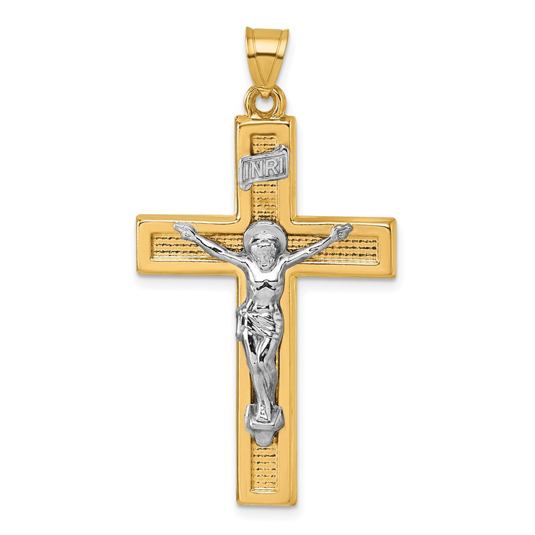 14k with White Rhodium Polished INRI Crucifix Cross Pendant - XR-FAC87E4C-5178