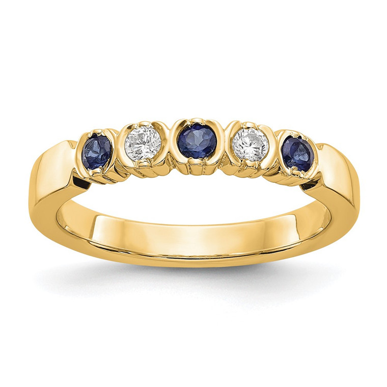 14k Yellow Gold 1/10 carat Diamond and Blue Sapphire Complete Band - RM-6E88159B-9380