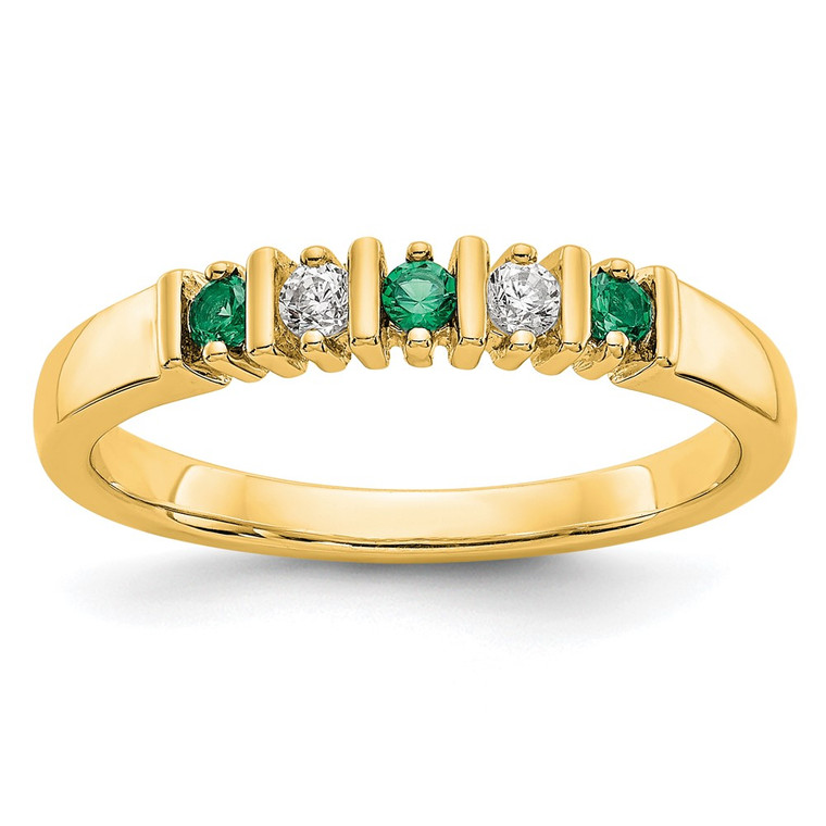 14k Yellow Gold 1/15 carat Diamond and Emerald Complete Band
