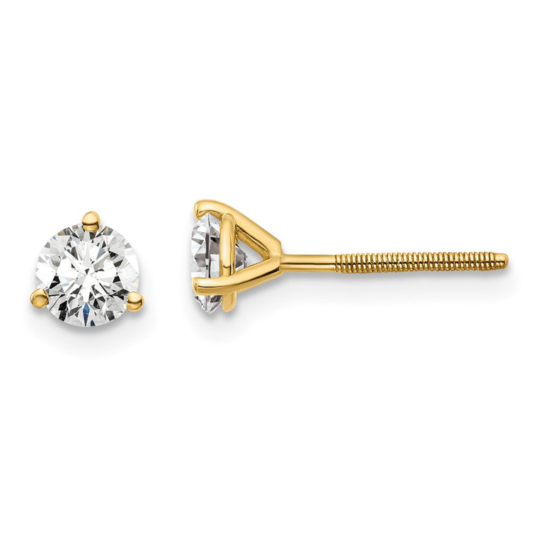 14k Yellow Gold 3/4 ctw Lab Grown Diamond VS/SI+ G+ Round 3 Prong Heavy Wt. Screwback Stud Earrings