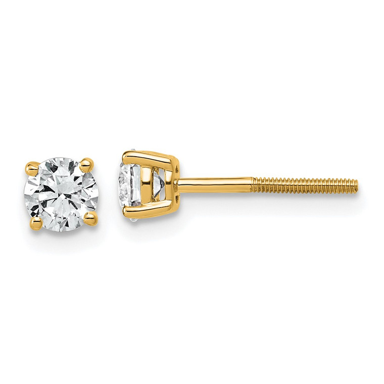 14k Yellow Gold 3/4 ctw Lab Grown Diamond VS/SI+ G+ Round 4 Prong Standard Wt Screwback Stud Earrings