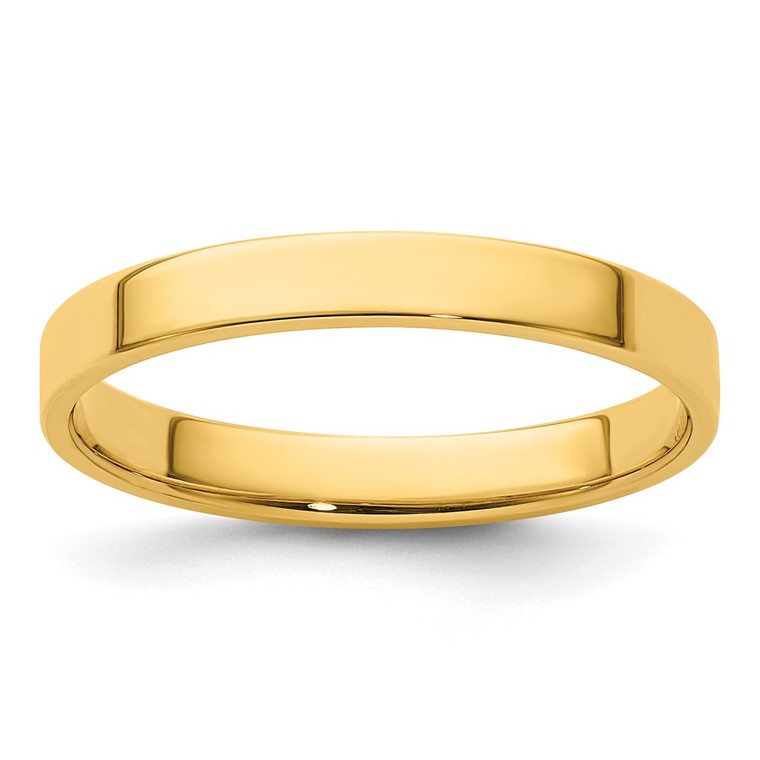 14k Yellow Gold 3mm Lightweight Flat Wedding Band Size 11.5