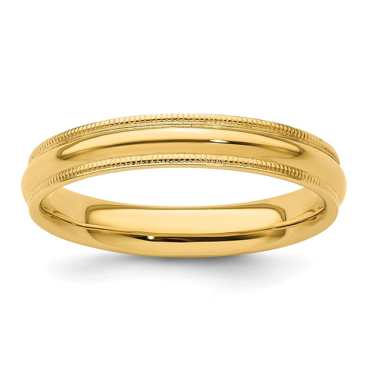14k Yellow Gold 4mm Milgrain Half Round Comfort Fit Wedding Band Size 7