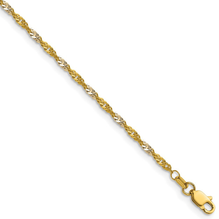 14k Yellow Gold with Rhodium 1.9mm Singapore Chain - PE-5A47177C-6144