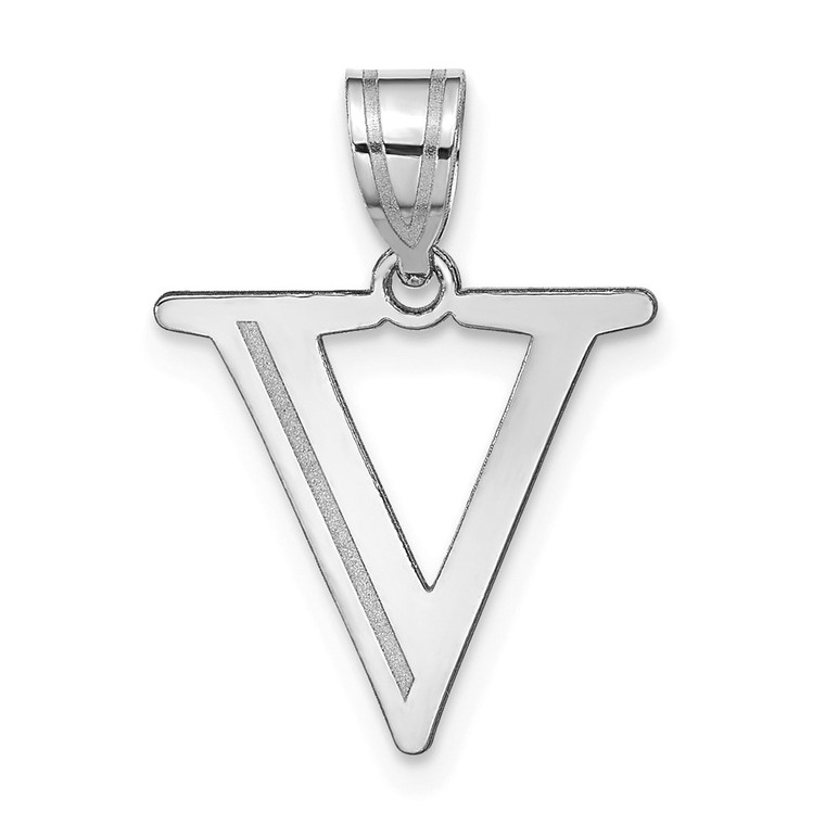 14kw Polished Etched Letter V Initial Pendant