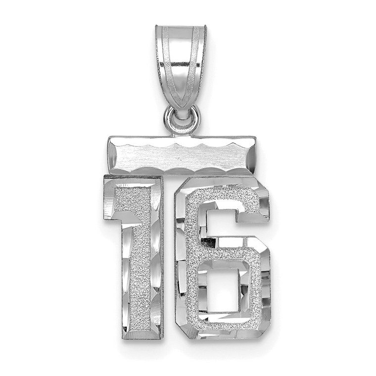 14kw Small Brushed Diamond-cut Number 16 Charm