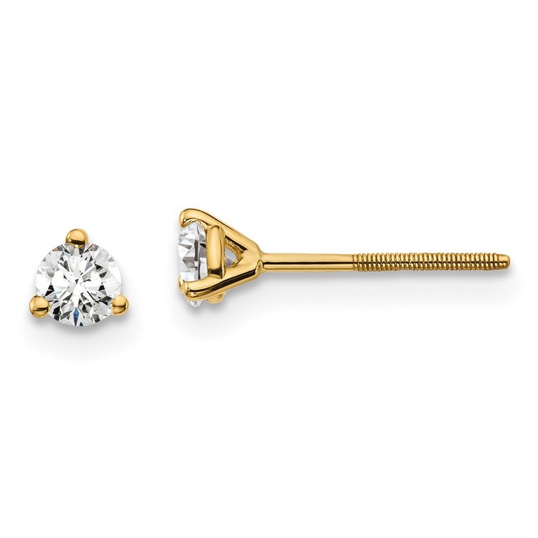 18ky 1/4 ctw Cert Lab Grown Dia VS+ F+ Round 3 Prong Hvy Wt ScrewBk Earring