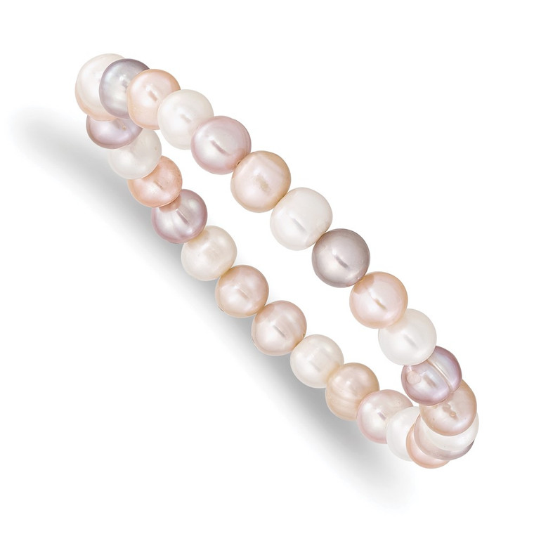 6-7mm White, Pink and Purple Semi-Round Freshwater Cultured Pearl Stretch Bracelet