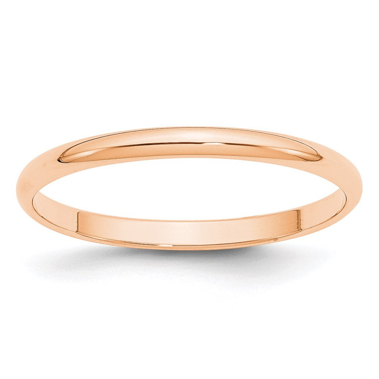 10k Rose Gold 2mm Lightweight Half Round Wedding Band Size 7