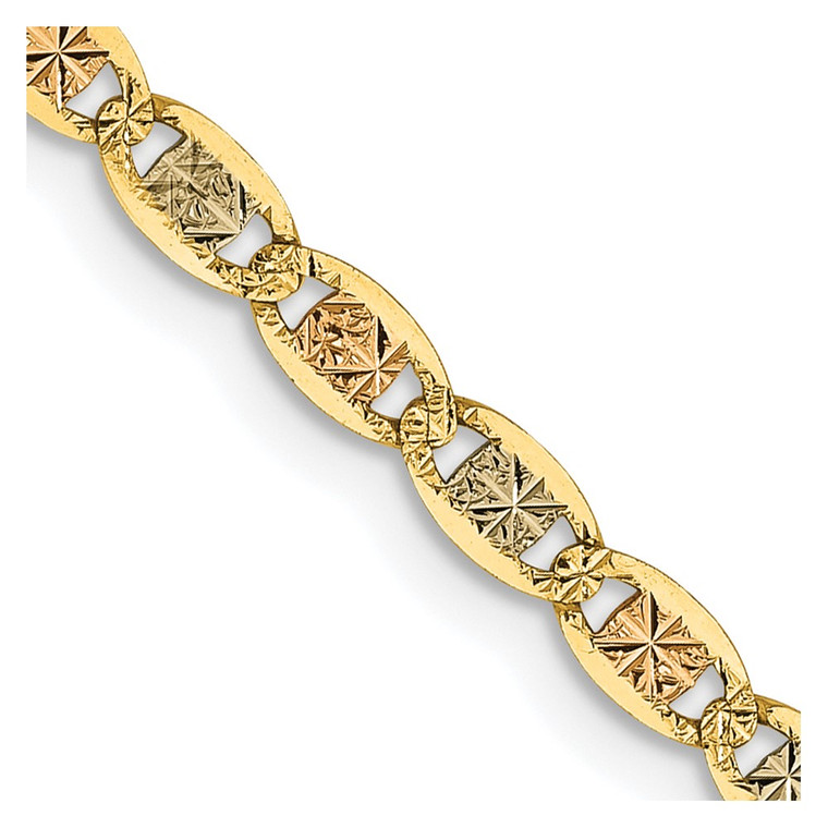 14K 18 inch 2.75mm Tri-color Pav‚ Valentino with Lobster Clasp Chain