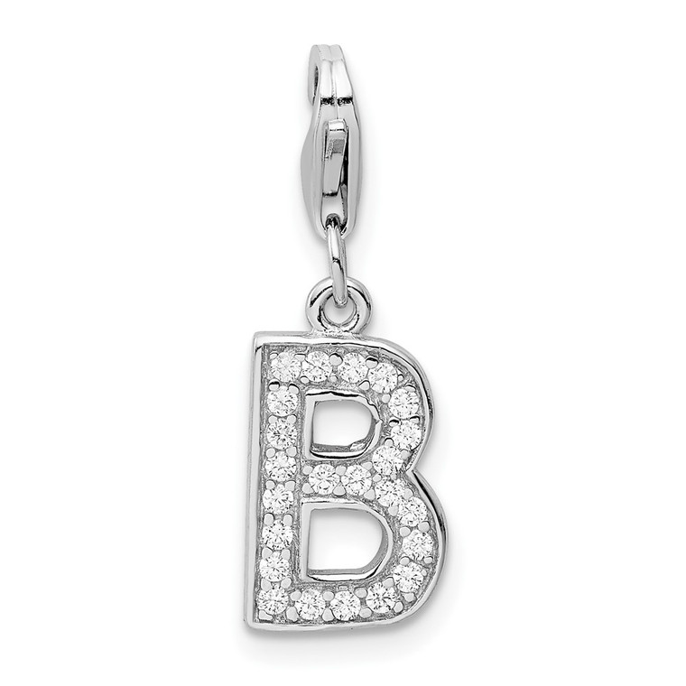 Amore La Vita Sterling Silver Rhodium-plated Polished CZ Letter B Initial Charm with Fancy Lobster Clasp - QC-61395C44-6865