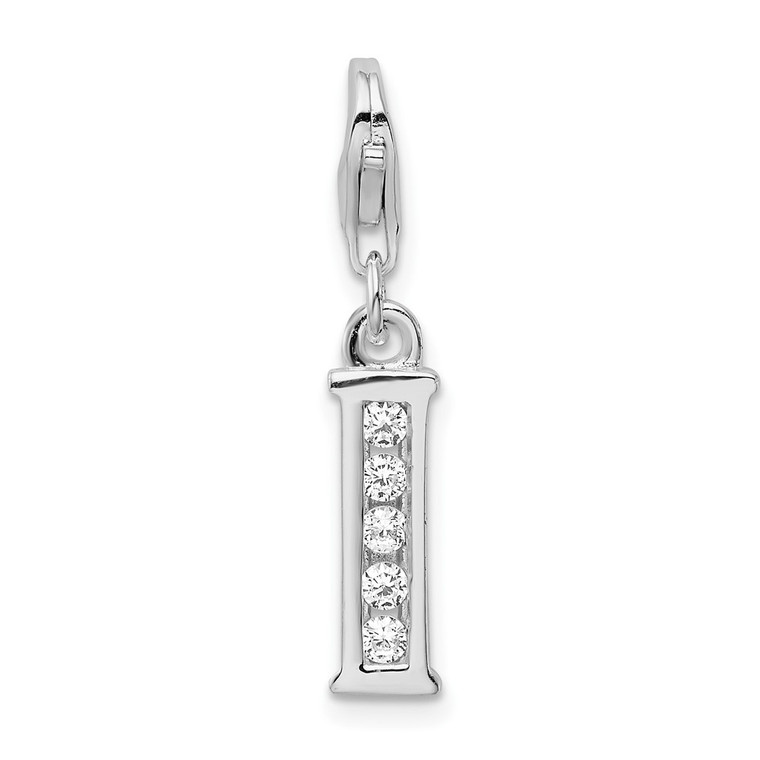 Amore La Vita Sterling Silver Rhodium-plated Polished CZ Letter I Initial Charm with Fancy Lobster Clasp - QC-868AC79E-6972