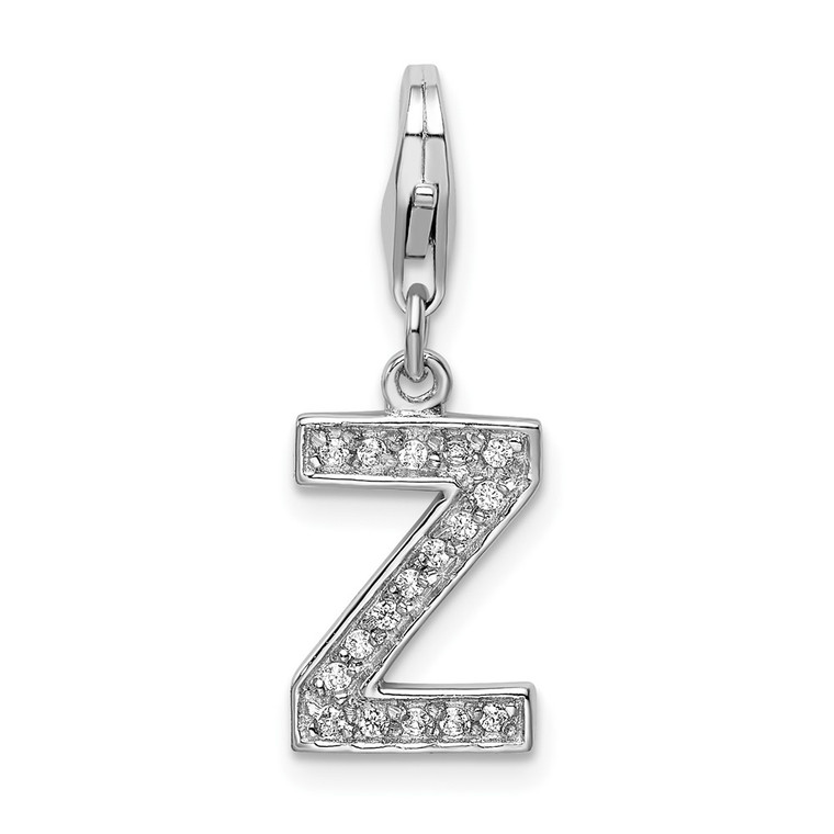 Amore La Vita Sterling Silver Rhodium-plated Polished CZ Letter Z Initial Charm with Fancy Lobster Clasp - QC-36A14B41-1249