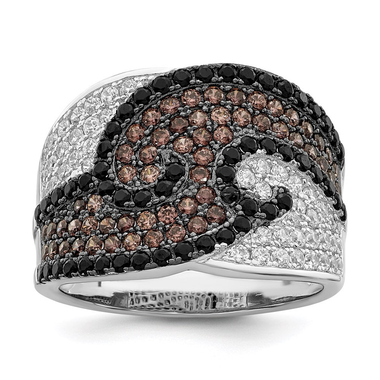 Brilliant Embers Sterling Silver Rhodium-plated 158 Stone Micro Pav‚ Black Champagne and White CZ Ring - QM-78304DCE-3153