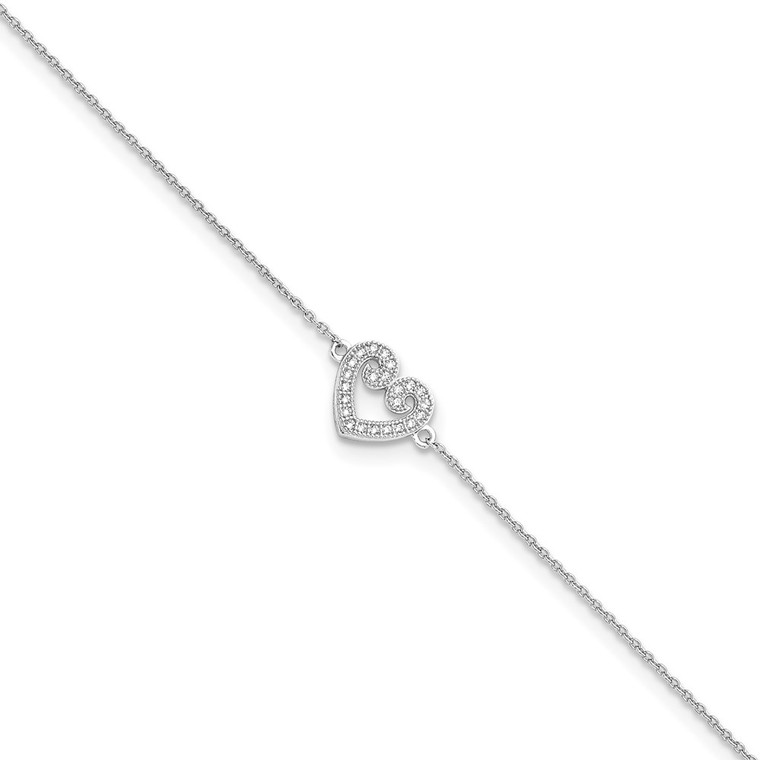 Brilliant Embers Sterling Silver Rhodium-plated 23 Stone 9 inch Micro Pav‚ CZ Heart Anklet with 1 Inch Extender