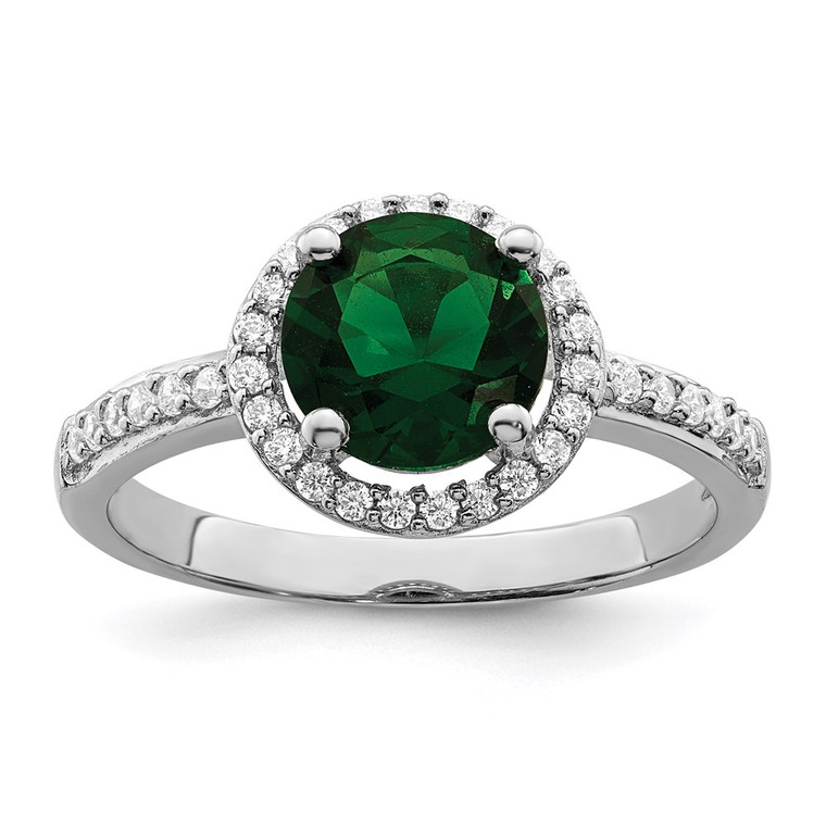 Brilliant Embers Sterling Silver Rhodium-plated 35 Stone White and Green Micro Pav‚ CZ Ring - QM-51011EE9-8611