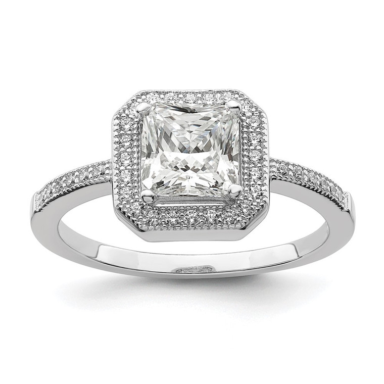 Brilliant Embers Sterling Silver Rhodium-plated 37 Stone Halo Micro Pav‚ CZ Ring - QM-E12B8EA3-2132