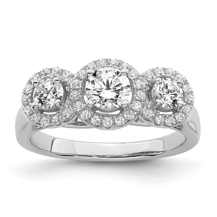 Brilliant Embers Sterling Silver Rhodium-plated 42 Stone Halo Micro Pav‚ CZ 3 Stone Ring - QM-5990C1B9-7695