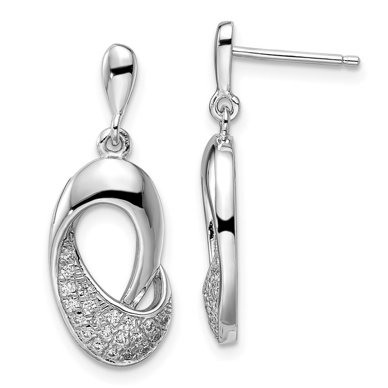 Brilliant Embers Sterling Silver Rhodium-plated 42 Stone Micro Pav‚ CZ Dangle Post Earrings