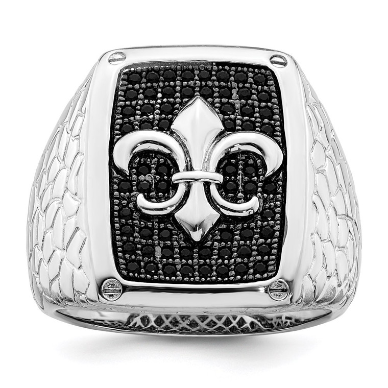Brilliant Embers Sterling Silver Rhodium-plated 62 Stone Black Micro Pav‚ CZ Fleur De Lis Men's Ring - QM-4BB1F859-2890