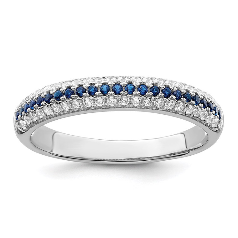 Brilliant Embers Sterling Silver Rhodium-plated 67 Stone Blue and White Micro Pav‚ CZ Polished Ring - QM-7DC25D0C-7503