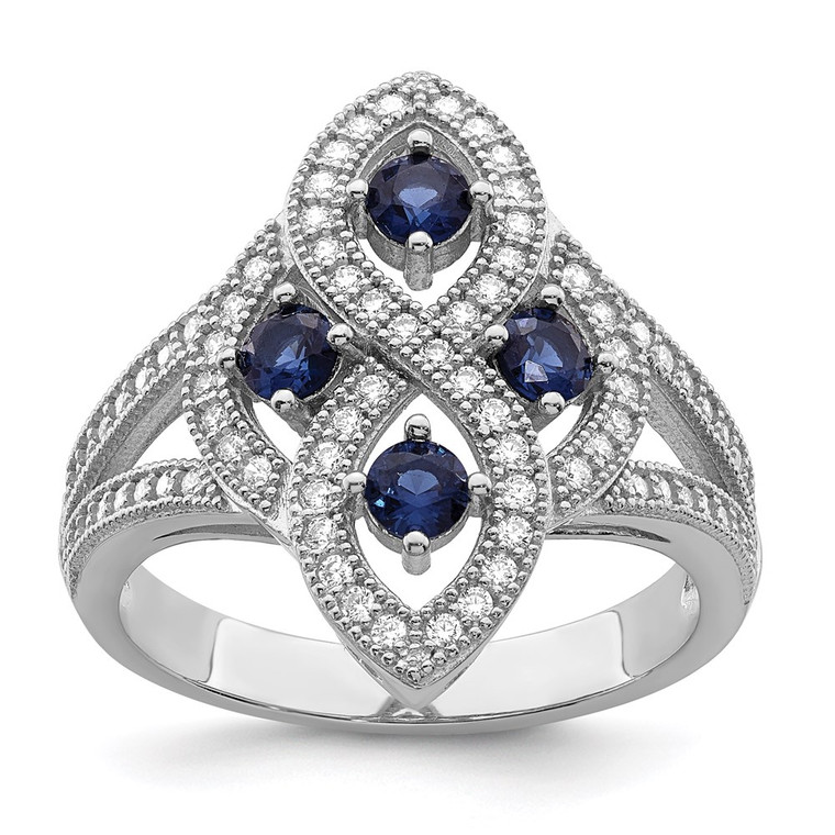 Brilliant Embers Sterling Silver Rhodium-plated 84 Stone Blue and White Micro Pav‚ CZ Ring - QM-17130E87-4725