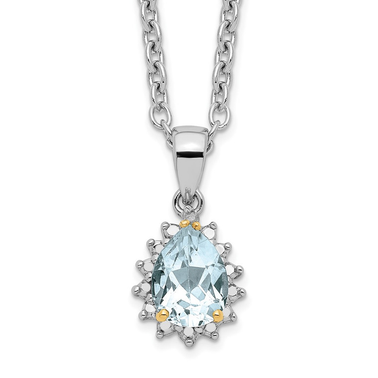 Brilliant Gemstones Sterling Silver with 14K Accent Rhodium-plated Sky Blue Topaz and Diamond 18 Inch Necklace with 2 Inch Extender - QG-3417F6E2-7613