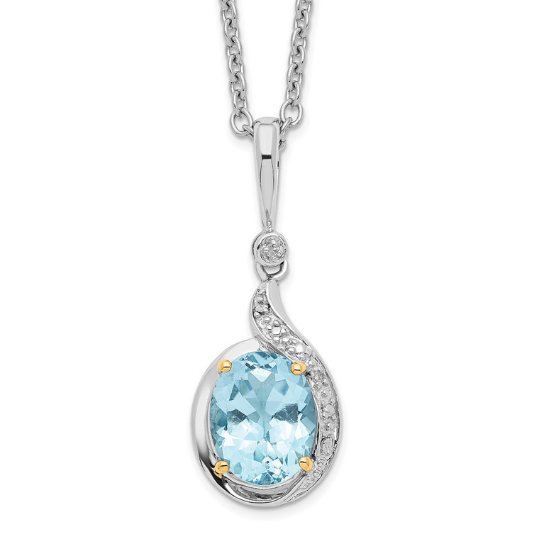 Brilliant Gemstones Sterling Silver with 14K Accent Rhodium-plated Sky Blue Topaz and Diamond 18 Inch Necklace with 2 Inch Extender - QG-958B603C-3413