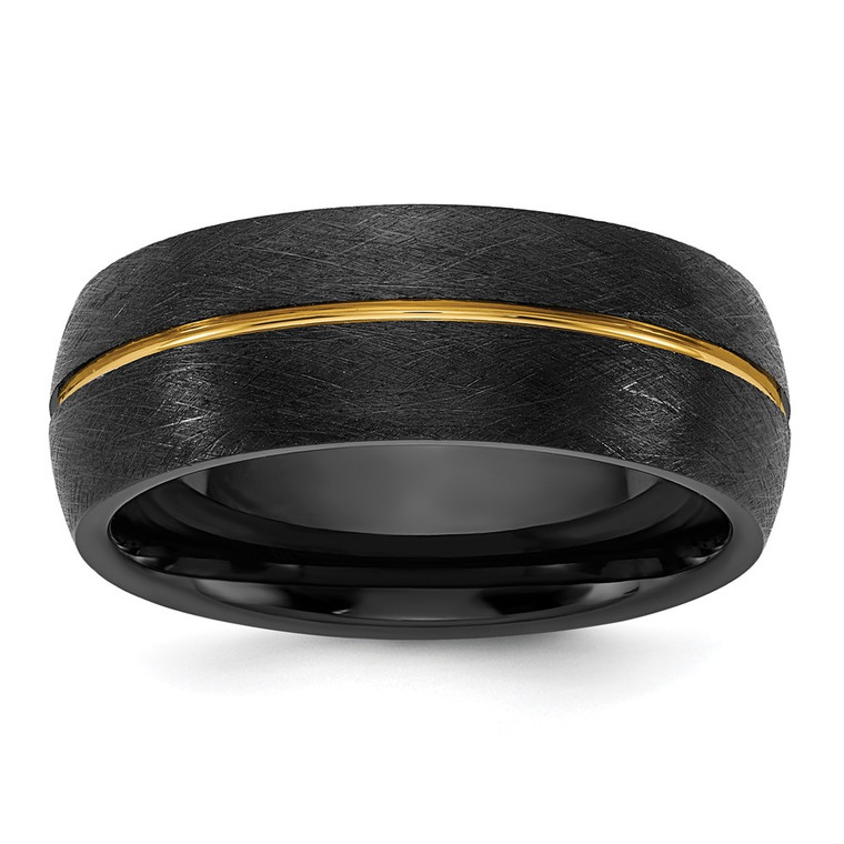 Ceramic Black Scratch Finished with Yellow IP-plated Center 8mm Band - CE-C800D668-1001
