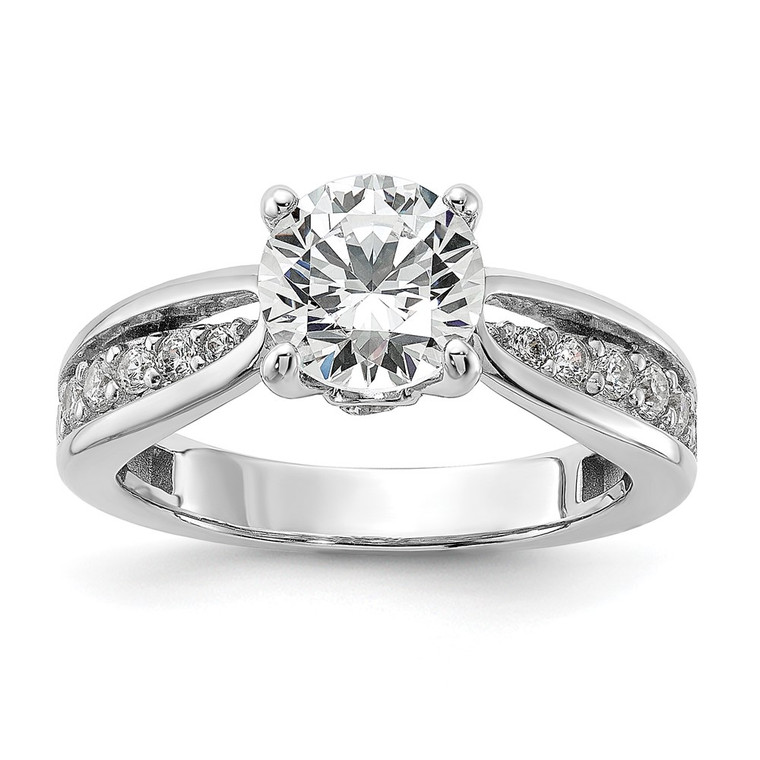 Cheryl M Sterling Silver Rhodium-plated Brilliant-cut 7.5mm Round CZ with Side Stones Fashion Ring - QC-887FC282-5642