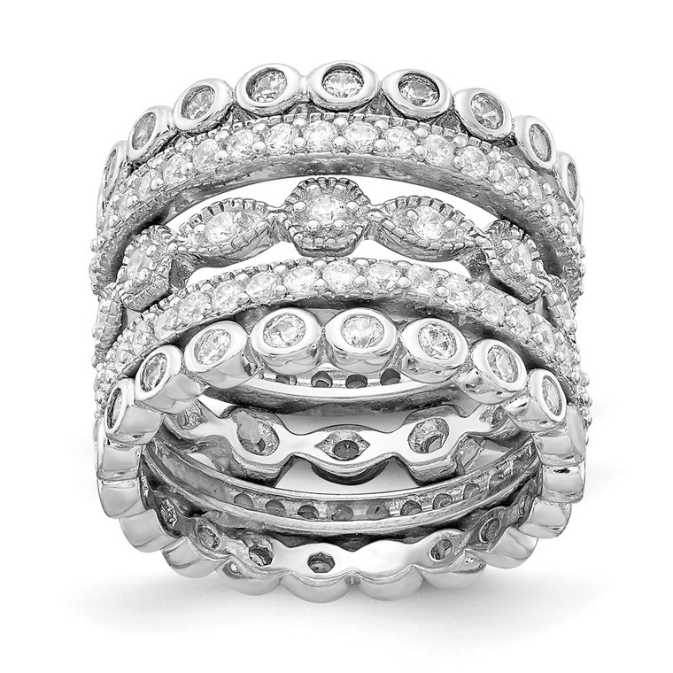 Cheryl M Sterling Silver Rhodium-plated Brilliant-cut CZ 5 Piece Eternity Ring Set - QC-02193848-2814
