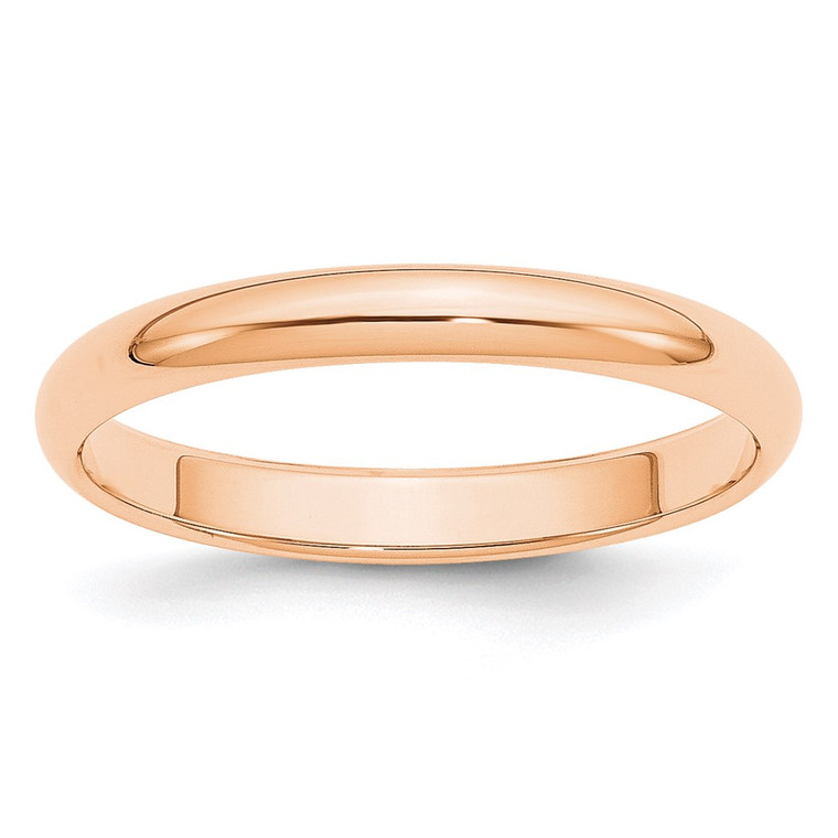 10k Rose Gold 3mm Half Round Wedding Band Size 8