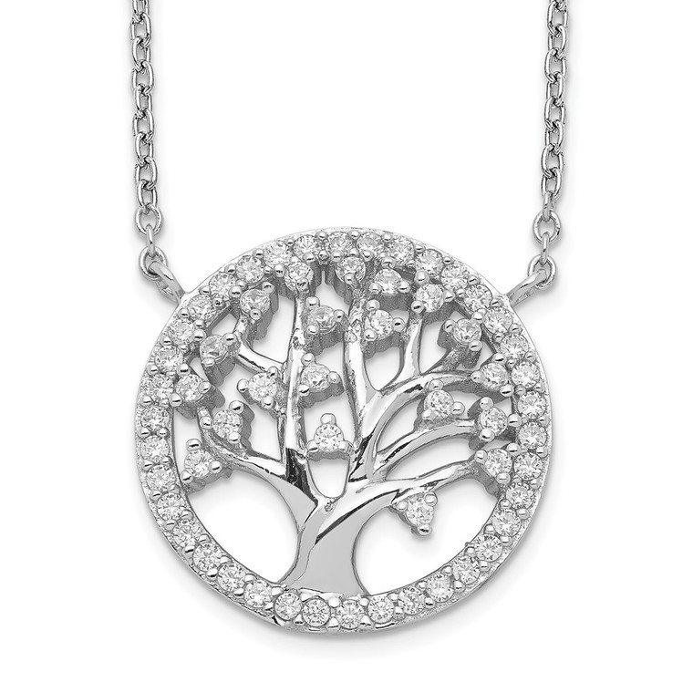 Cheryl M Sterling Silver Rhodium-plated Brilliant-cut CZ Tree Of Life 18 Inch Necklace - QC-6245B72F-5815