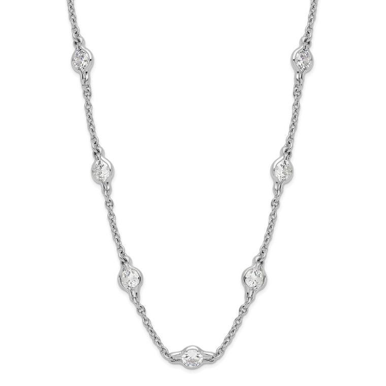 Cheryl M Sterling Silver Rhodium-plated Brilliant-cut Round CZ 19 Station 18.5 Inch Necklace
