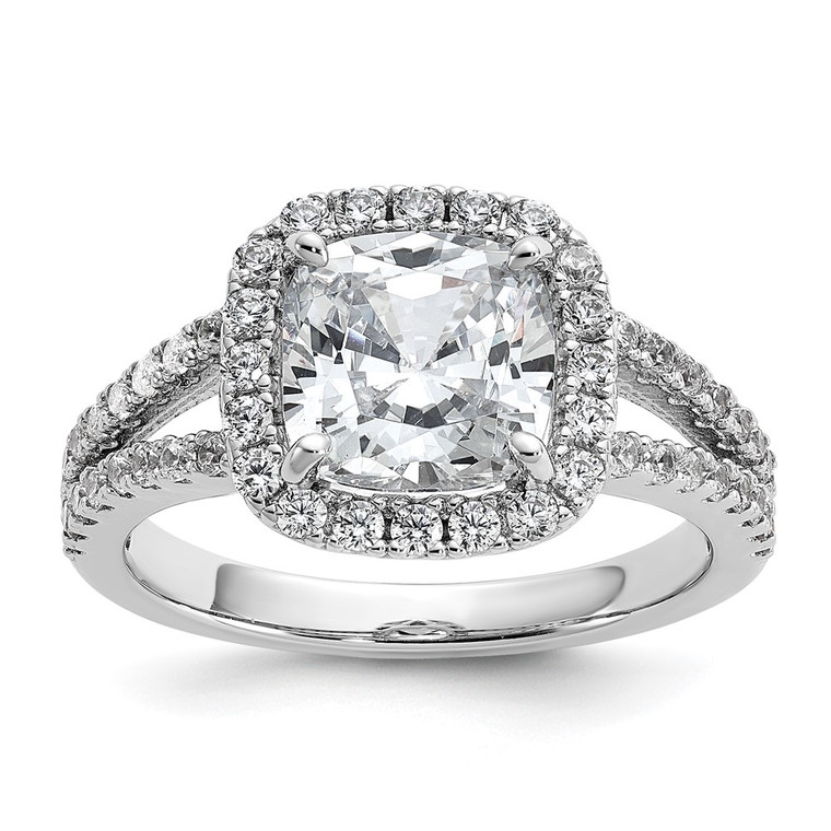 Cheryl M Sterling Silver Rhodium-plated Polished Cushion-cut CZ Halo Ring - QC-62986D88-9910