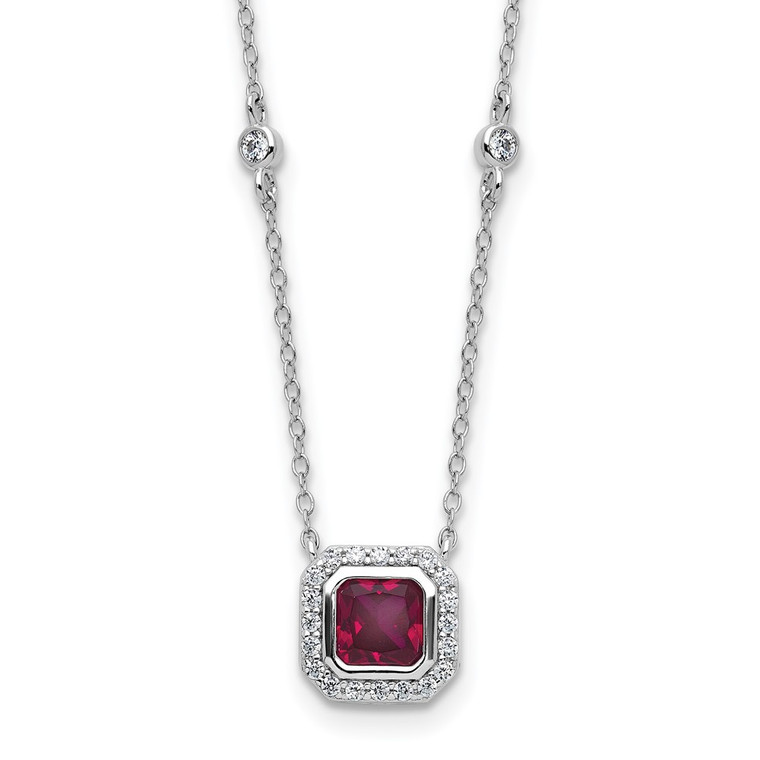 Cheryl M Sterling Silver Rhodium-plated Polished Fancy Lab Created Ruby and CZ Station Necklace