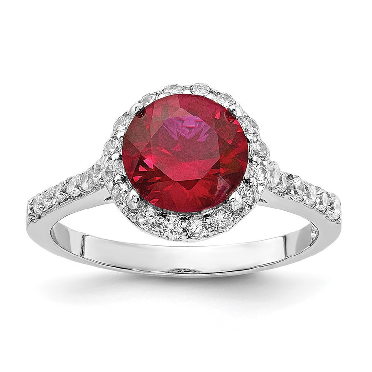 Cheryl M Sterling Silver Rhodium-plated Polished Lab Created Ruby and CZ Round Halo Ring - QC-A56F6BAE-7305