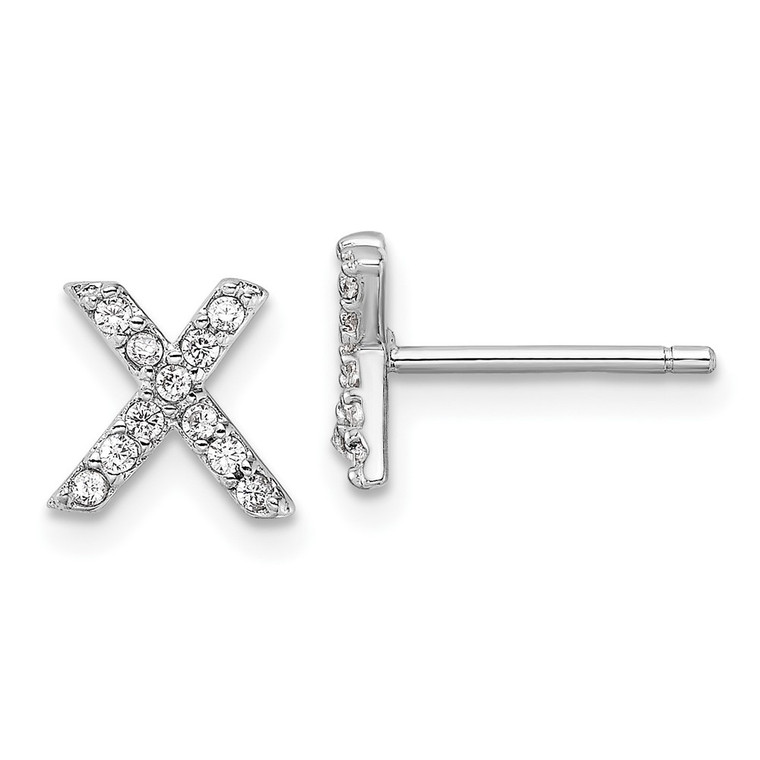 Cheryl M Sterling Silver Rhodium-plated Polished Letter X CZ Initial Post Earrings